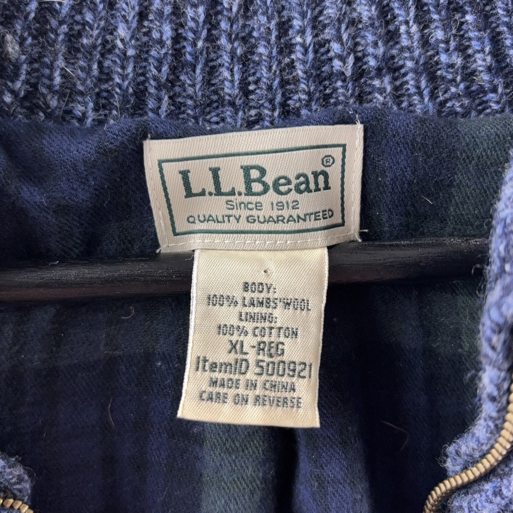 L.L.Bean Lambswool Sweater Jacket Mens Size XL Blue Full Zip Plaid Lined‎ Knit - Picture 6 of 6